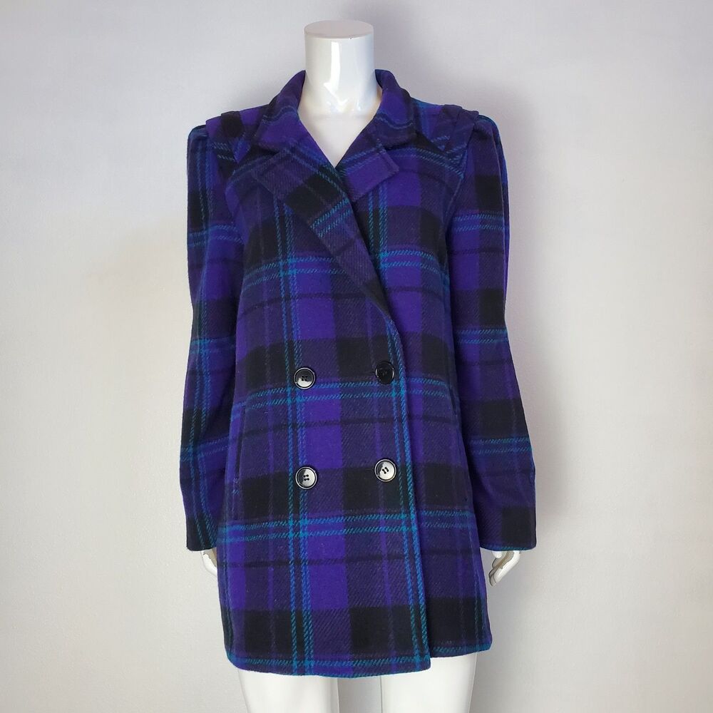 Vintage 80s Karizma Purple Plaid Wool Coat